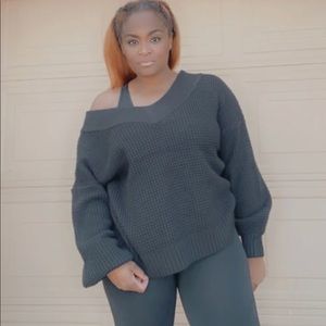 OFF THE SHOULDER WAFFLE SWEATER